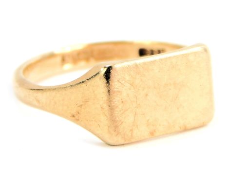 A 9ct gold signet ring, with plain rectangular head, ring size M, 2.4g.