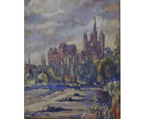 Unbekannte/r Künstler/in (20.Jh.) - Blick auf Limburg an der Lahn, 1943, Mischtechnik auf Papier, unten rechts undeutlich sig
