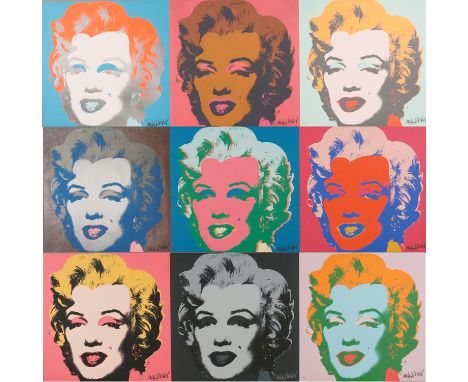 Warhol, Andy (1928 Pittsburgh - 1987 New York, nach) - "Marilyn", 9 Granolithographien in verschiedenen Farbvarianten, nach e