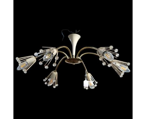 Emil Stejner, Austria, a mid-century 6-branch brass and cream painted chandelier, 55cm across (approx)