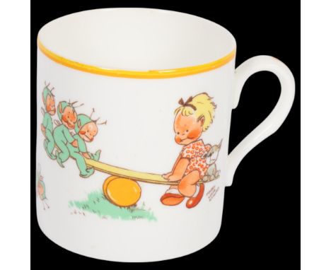 MABEL LUCIE ATTWELL for SHELLEY - an Art Deco porcelain mug, depicting girl and dog on a see-saw with 3 Boo Boo's fairies, 7.