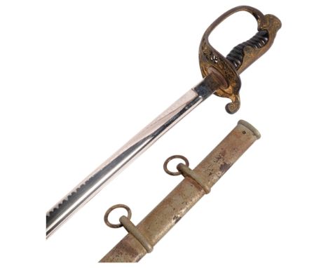 A Japanese Officer's Cavalry sword, with gilt-metal guard and handle, the handle decorated with sakura flowers, with metal sc