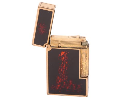 S T DUPONT - a Vintage 'Laque De Chine' pocket lighter, gold plated frame with lacquer inserts, serial no. 82BFV10, 6.5cm