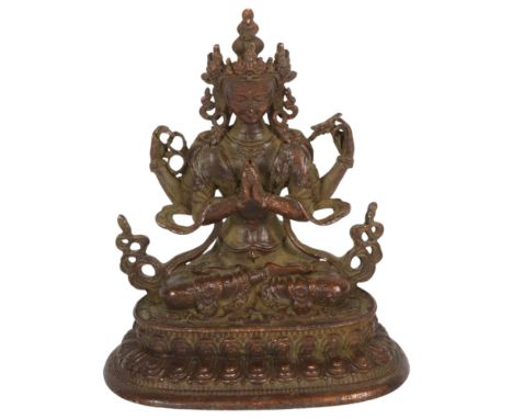A Chinese miniature bronze seated Buddha, on double lotus base, 10cm
