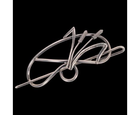 GULD OG SOLV DESIGN - a Danish modernist sterling silver 'Bulrush' openwork hair clip, 80mm, 23.8gNo damage or repair, only l