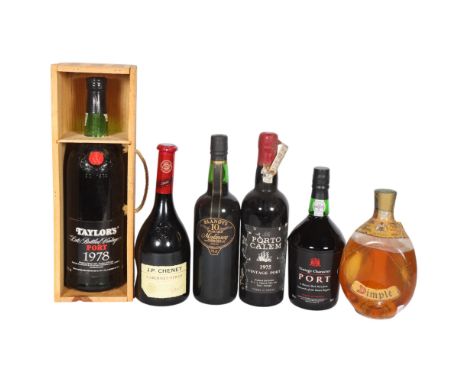Various bottles of Port and spirits, including 1978 Taylor's 150cl Port, 1975 Porto Calen Dimple Scotch Whisky, etc (6)