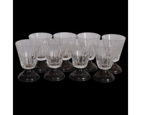 A set of 8 sterling silver-mounted glass shot glasses, 7cm1 glass has been re-glued onto stem which also has a light dent on 