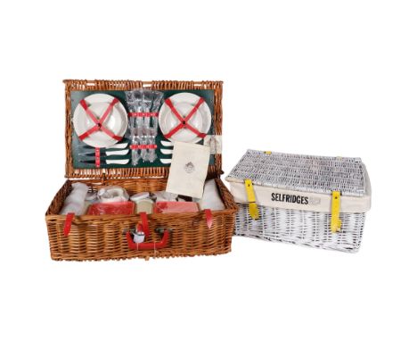 A Brexton wicker picnic hamper with fitted interior, and a Selfridges &amp; Company wicker hamper (2)