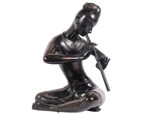 A large cast hollow bronze study of a snake charmer, H57cm