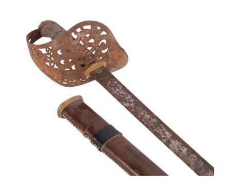 A George V 1897 pattern Infantry sword and scabbard, with a pierced steel guard with shagreen handle, sword length 97cmThe et