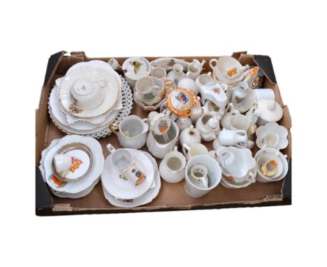 A large collection of mixed Crested Ware ornaments, cups and saucers, etc (boxful)