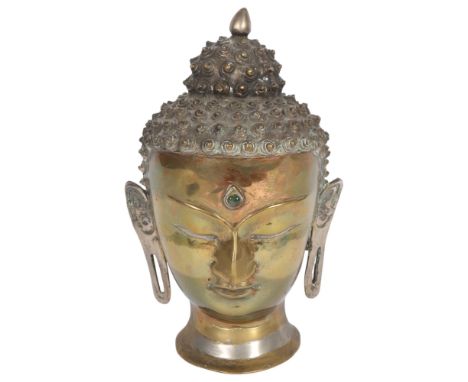A Tibetan bronze Buddha head, 30cm