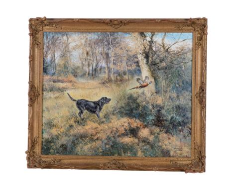 Henry Wilkinson, oil on canvas, Gundogs and fowl, 60cm x 70cm overall, framed