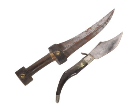 A Persian Ottoman Khanjar dagger, and a Spanish navaja folding knife, 28cm (2)