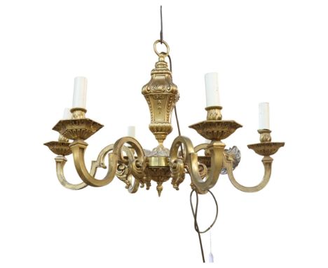 A heavy gauge brass 6-branch chandelier