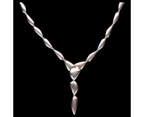 BREUNING - a Danish modernist sterling silver geometric abstract pendant necklace, pendant 77.7mm, necklace 45cm, 38.8gNo dam