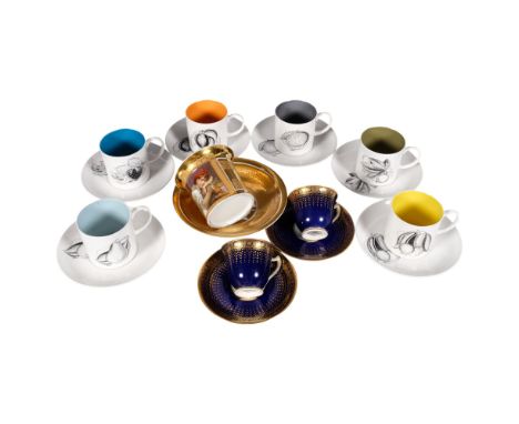 Susie Cooper, a set of 6 coffee cups and saucers, Continental cup and saucer, gilded decoration, and George Jones &amp; Sons,