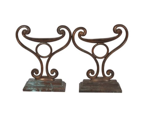 An Antique bronze and iron andiron, on stepped base, H27cm