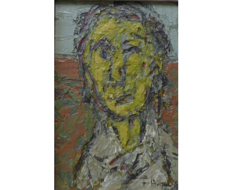 Manner of Frank Helmut Auerbach (German/British b. 1931), abstract portrait, acrylic on board, framed