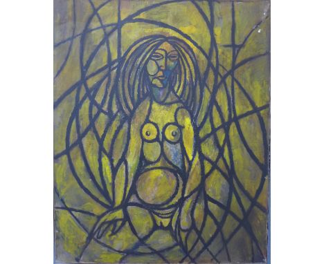 L. Ribeiro, abstract portrait, oil on canvas, framed 
