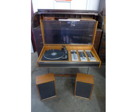 A Decca Compact 3 teak sterogram and two speakers 