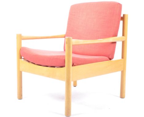 Lucian Ercolani - Ercol - A 20th Century retro vintage beech and elm easy lounge low armchair arm chair having a three panel 