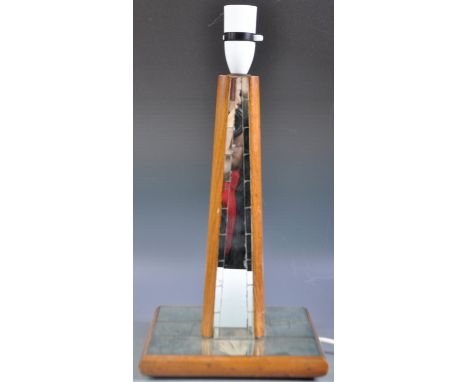 An original mid-20th Century Art Deco style mirrored table lamp base. Wooden construction, inset with squared mosaic mirrored