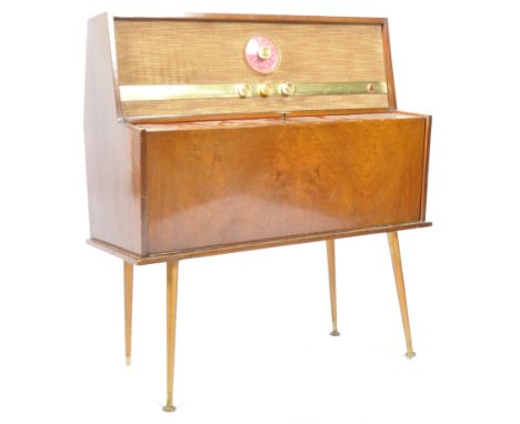 PYE - Model 1201 - A retro vintage mid 20th Century walnut cased free standing radiogram record player. The entertainment mus