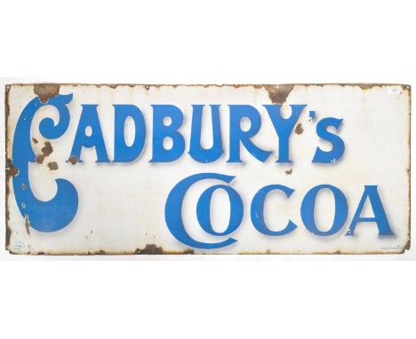 Cadbury's - A vintage early 20th Century industrial enamel worked porcelain shop advertising sign for 'Cadbury's Cocoa'. The 