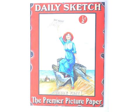 Premier picture paper, Daily Sketch - A 20th Century oil on board painting artist's impression of a traditional vintage adver