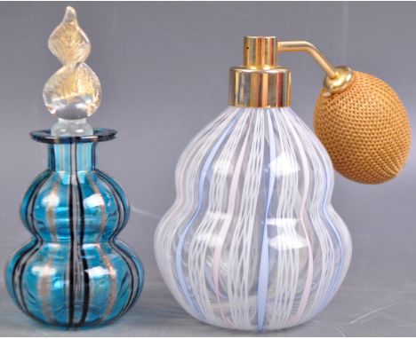 Two retro vintage 20th Century Murano Italian Venetian studio art glass scent bottles / perfume bottles comprising a spray no