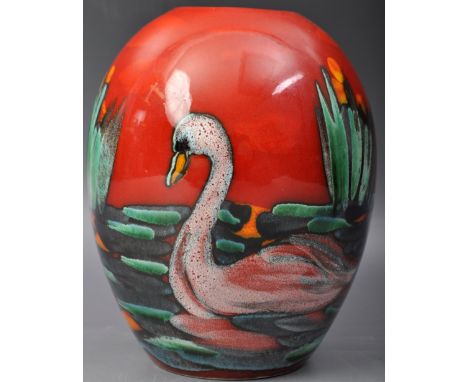 Samantha Johnson for Anita Harris - Swans - Staffordshire - an original Anita Harris Pottery made ceramic vase in the Swan pa