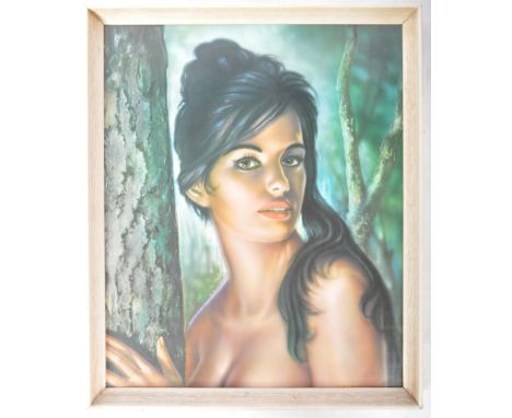 JH Lynch - Tina - An original 1960's retro vintage portrait print depicting the iconic lady in nude resting on tree. Framed. 