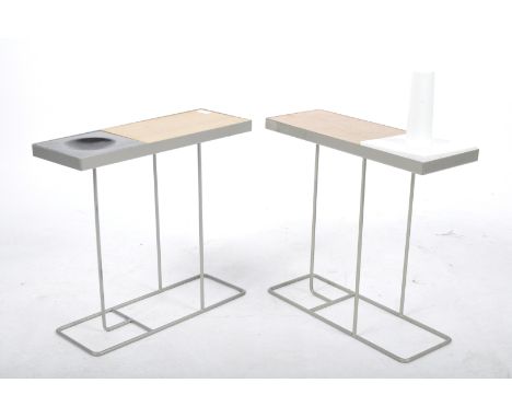 Habitat - A good pair of retro vintage 20th Century metal framed teak wood side occasional lamp ashtray tables of decorative 