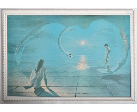 Stephen Pearson - Wings Of Love - A retro vintage 1970's erotic art print depicting a muscular nude male being delivered to a