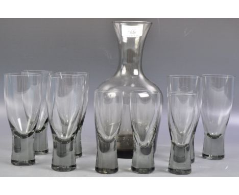 Per Lutken - Holmegaard - A retro vintage 20th Century studio art glass smoked glass carafe decanter bottle and glass set. Co