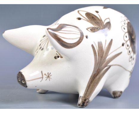 Wemyss Pottery - A mid retro vintage 20th Century 1960's British studio art pottery / ceramic pig. Stylised for with hand pai