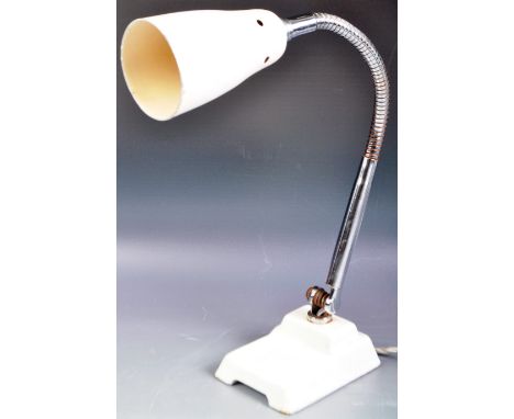 Ki - E - Klair - a mid 20th Century French gooseneck adjustable work / desk lamp. White enamel painted base, with an adjustab