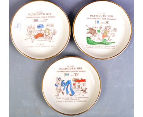 Plymouth Gin - A set of three retro vintage 20th Century advertising point of sale Breweriana ceramic plates form the Interna