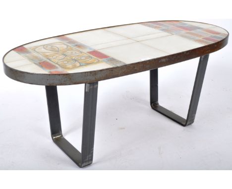 Believed&nbsp;Vallauris - A good retro vintage 20th Century French steel framed tile topped coffee table / center occasional 