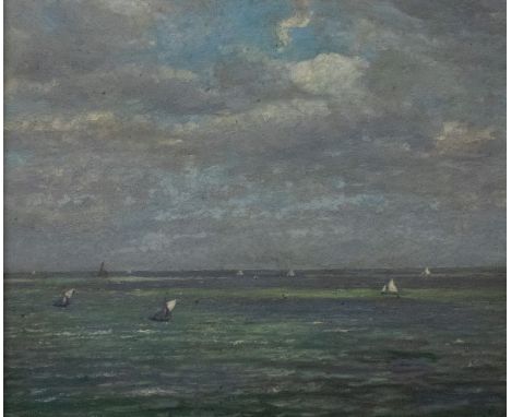 Owen Dalziel (1860-1942)Seascape with yachtsoil on panel, 29 x 34.5cm signed indistinctly lower left, re-framed 