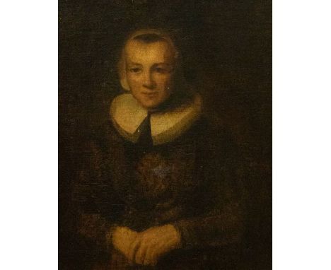 Dutch School (17th Century)Half length portrait of a seated woman wearing white ruff and capoil on canvas laid on panel, 34 x