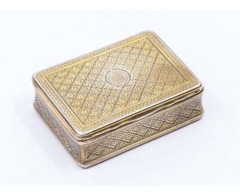 A George III silver gilt snuff box, with engraved baluster border, the body with shaped diamond pattern punctuated by flowers