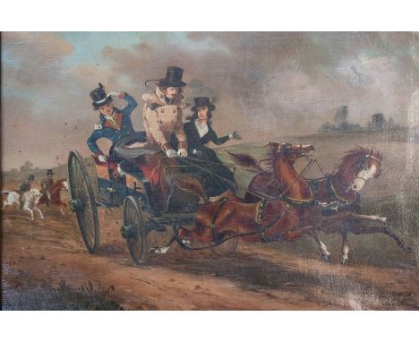 19th Century School Runaway Coach Sceneoil on canvas, 22.5 x 30cm, framed Further details: patch to reverse upper left sectio
