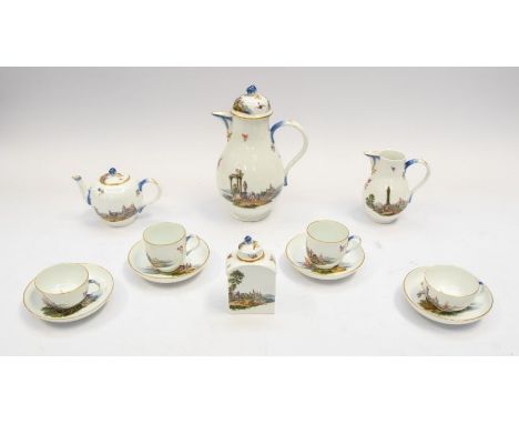 A Meissen (Dot period 1763-1774)  Harbour Scene porcelain tea and coffee service, finely painted with harbour scenes, the int