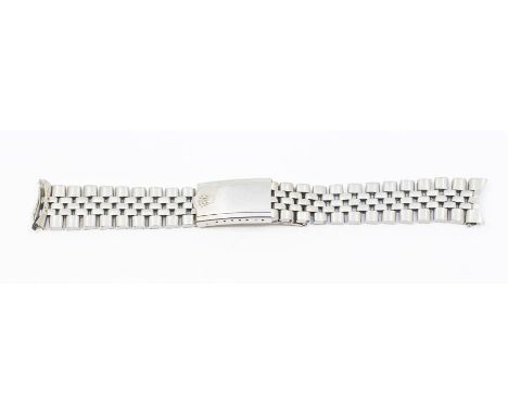 A Rolex stainless steel gents jubilee watch strap, width approx 19mm, fold over signed clasp with crown logo, length approx 1