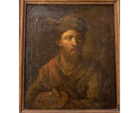 Dutch School, 17th Century style Portrait of an artistoil on panel, 22 x 18cm, framed Further details: overpainted top right 