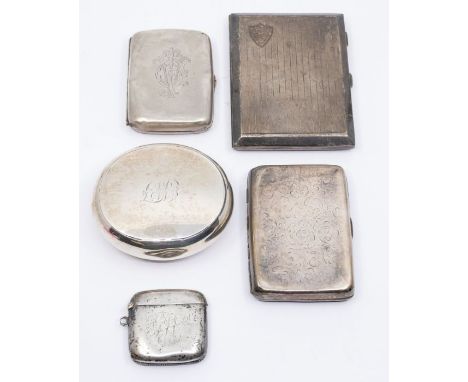 A collection of silver to include: an Edwardian silver cushion shaped tobacco box, gilt interior, the hinged cover engraved w