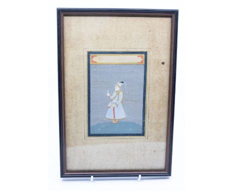Indian School, 19th Century, Portrait of a Gentleman with sword and holding a leaf, gouache and gold on paper, the image 13.5