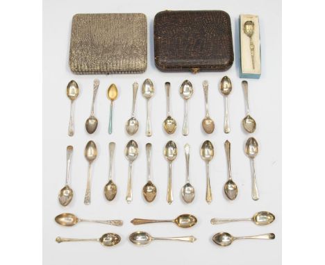 A George VI silver gilt Anointing spoon, hallmarked R&amp;D, Sheffield, 1936 together with a large collection of silver teasp